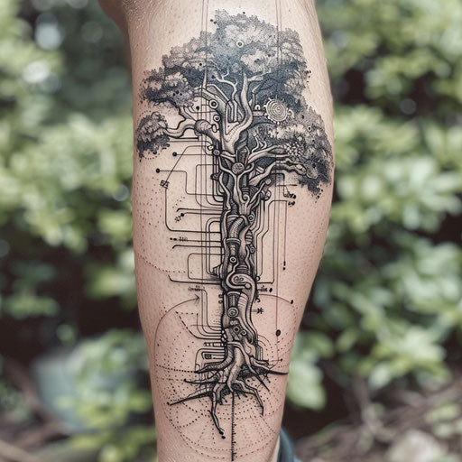 Nature tattoos with mechanical elements
