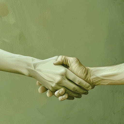 Helping others, realistic clipart with flat muted olive background