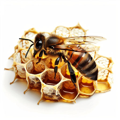 Realistic honeycomb on white background, high detail and colors
