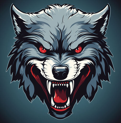 Angry cartoon wolf head, louis rhead style, dark gray