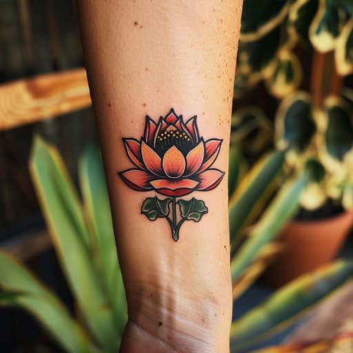 Small lotus flower, in the style of Sailor Jerry
