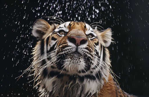 Happy tiger playing in the rain