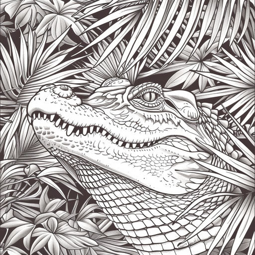 Adventurous alligator exploring dense jungle with exotic plants