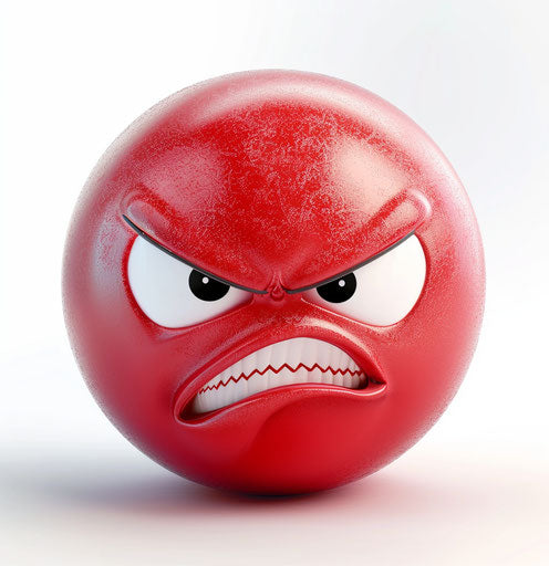 Red angry emoticon on white background