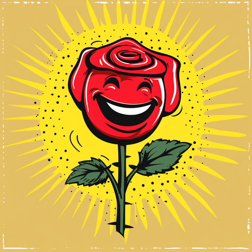 Smiling emoticon with a red rose