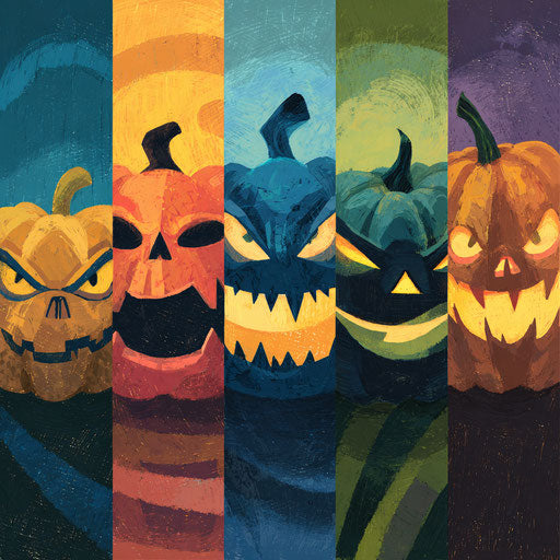 Five Vertical Panels Featuring Halloween Jack-o'-Lanterns