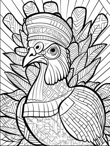 Coloring page of a turkey with a plaid hat