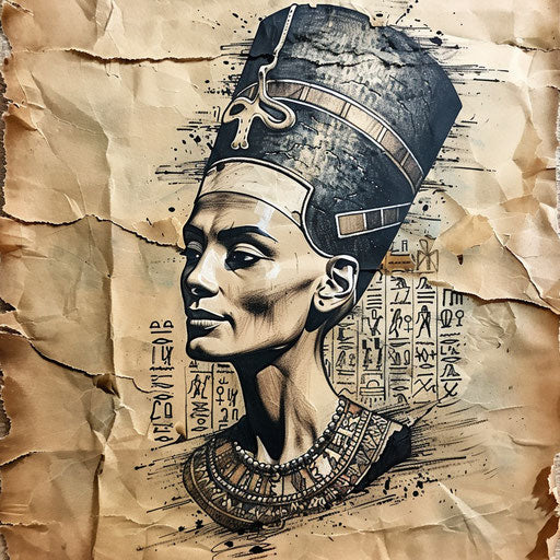 Tattoo sketch Nefertiti on vintage parchment
