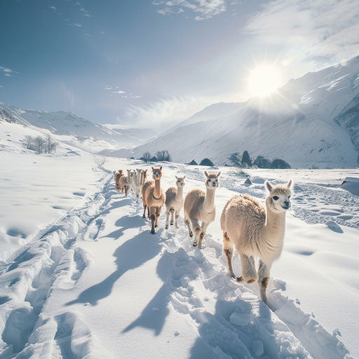 Alpacas crossing a snowy pass