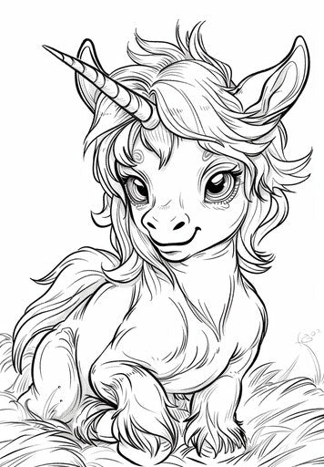 Little baby unicorn coloring pages, comic art style