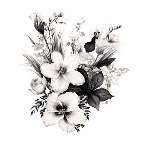 Black and white flowers in tattoo style