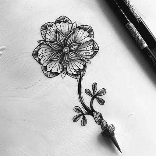 Scandinavian folk art tattoo sketch of a black clover