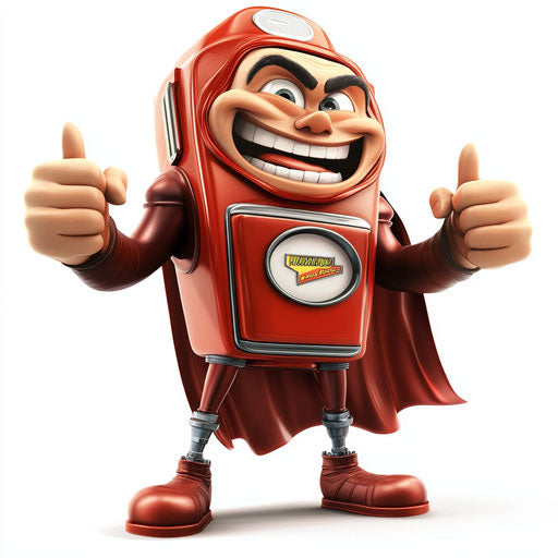 Humorous caricature of a gas pump with human characteristics