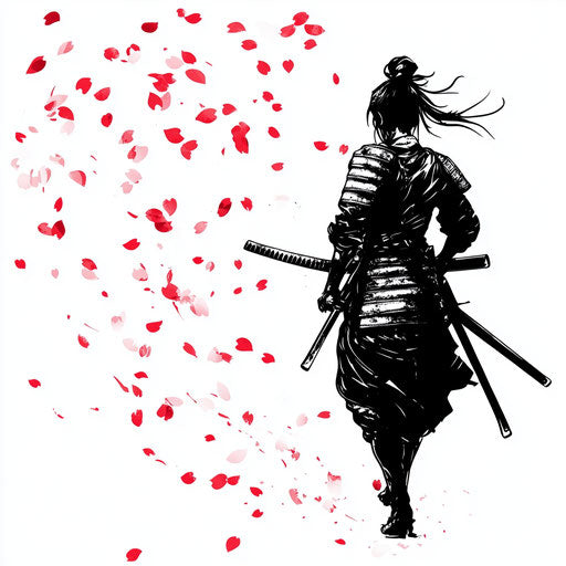 Japanese samurai tattoo with cherry blossom petals