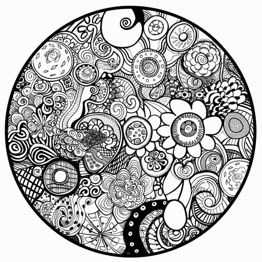 Circle with abstract patterns. Coloring book page