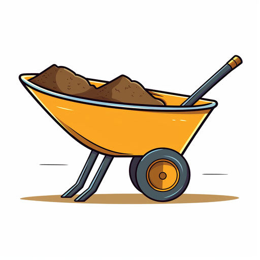 Minimalist style clipart of wheelbarrow on white background