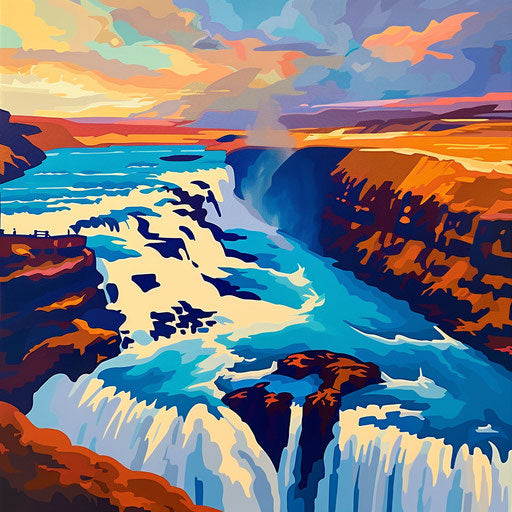 Gullfoss Falls, Iceland, vibrant color palette