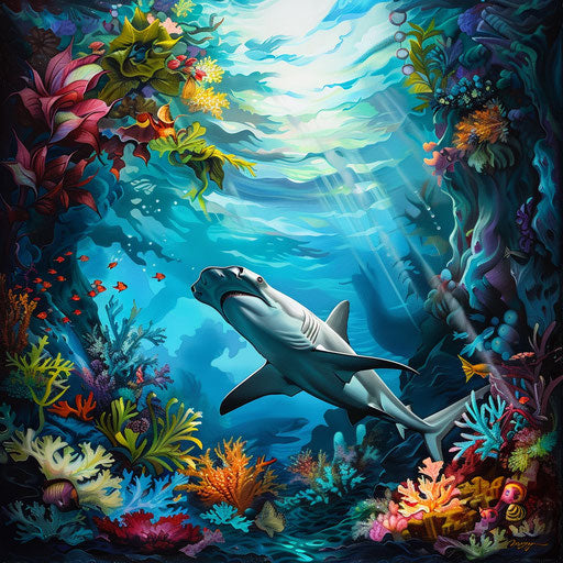 Hammerhead shark in serene colorful underwater scene