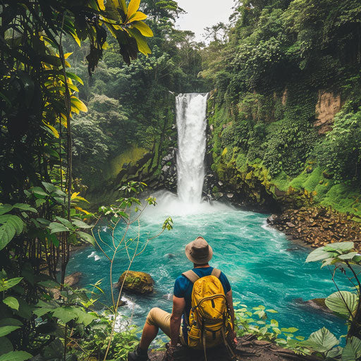 La Fortuna Waterfall with turquoise pools and rugged landscape