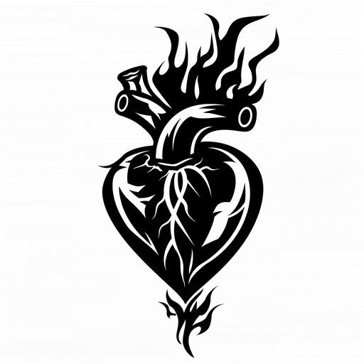 Black heart with striking tribal design in high contrast