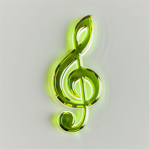 Vibrant green bass clef glowing on clean white backdrop