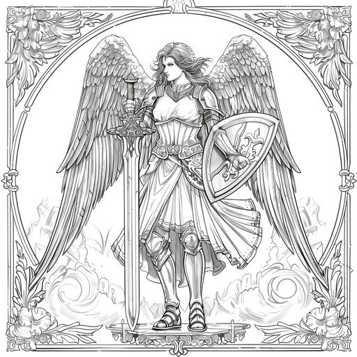 Protective angel with sword and shield