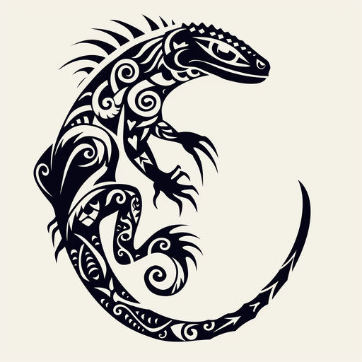 Polynesian tribal clipart style flat tattoo sketch of a lizard with traditional tribal patterns
