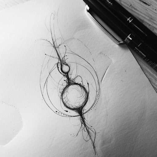 Minimalist flat tattoo sketch of a soul portrayed as a glowing orb