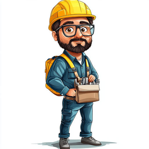 Humorous caricature of an engineer with exaggerated human characteristics - surprised