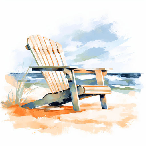 Beach chair, oil painting style, on white background