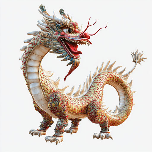 3D Chinese dragon in photo realistic style on white background