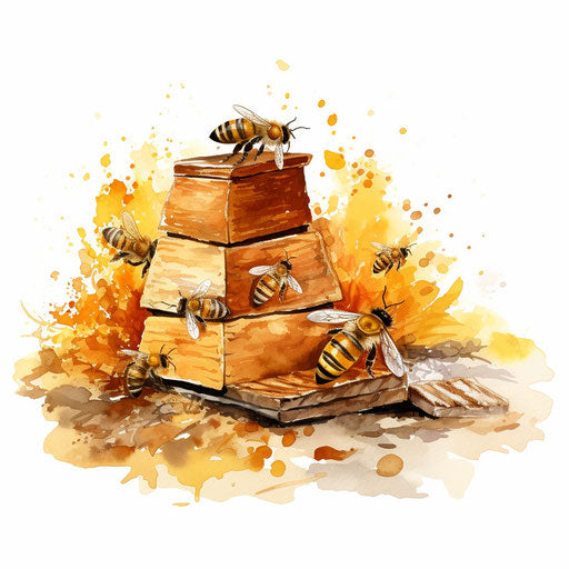 Beehive artwork in Oil painting style on white background