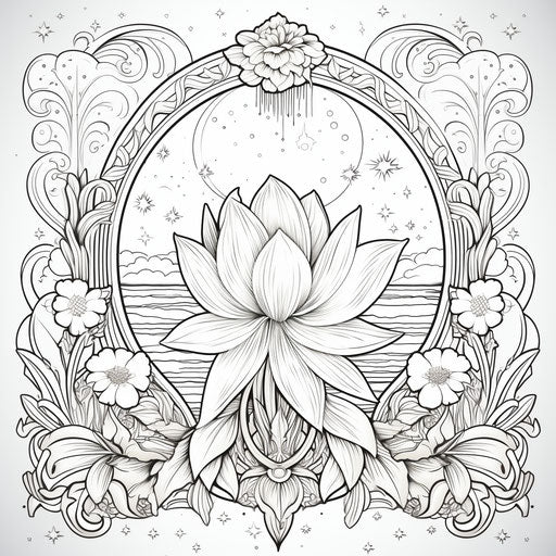 Moon tulip flower lotus tarot symbol coloring page