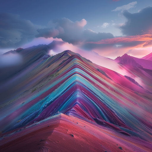 Rainbow Mountain, layered colors at dawn