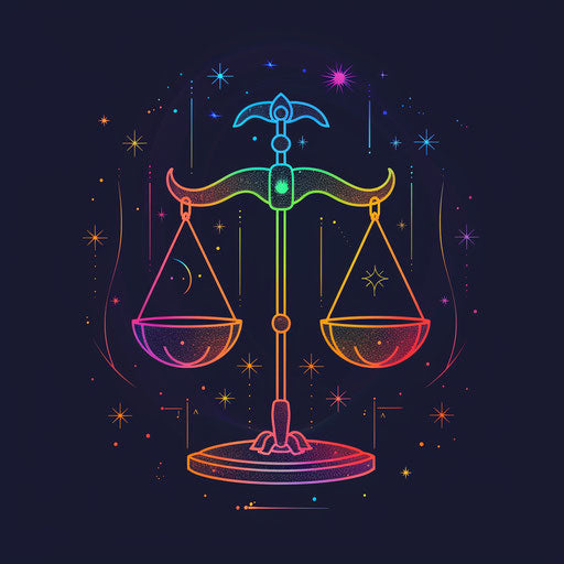 Bold clipart style of Libra constellation with neon colors