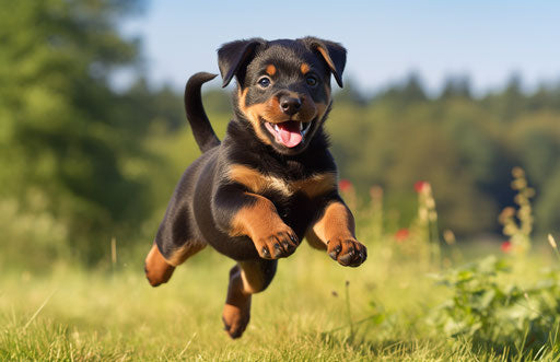 Rottweiler pup sitting on white background, in Firmin Baes style