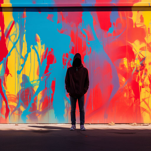 Shadow on colorful graffiti wall
