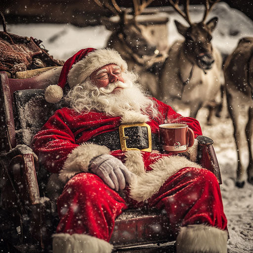 Winter break by the sleigh with a reindeer