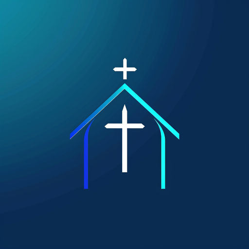 Sleek church logo with clean lines and blue gradient background