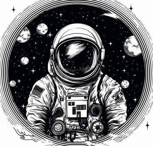 Astronaut in space, dark monochrome geometry