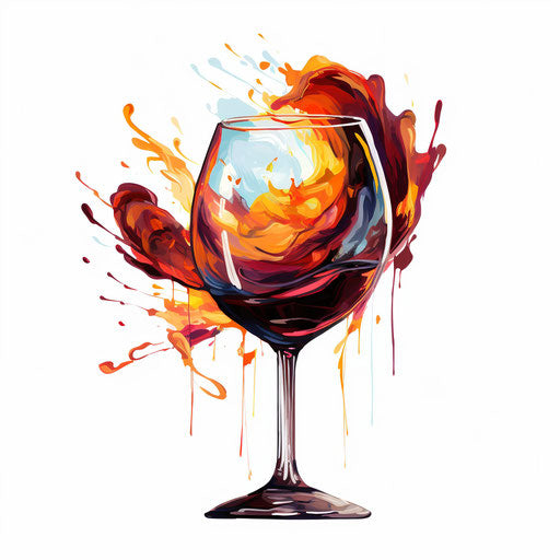 Wine glass clipart in the style of Oil painting, on a white background