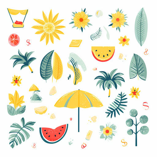 Summer images in Minimalist style, on white background