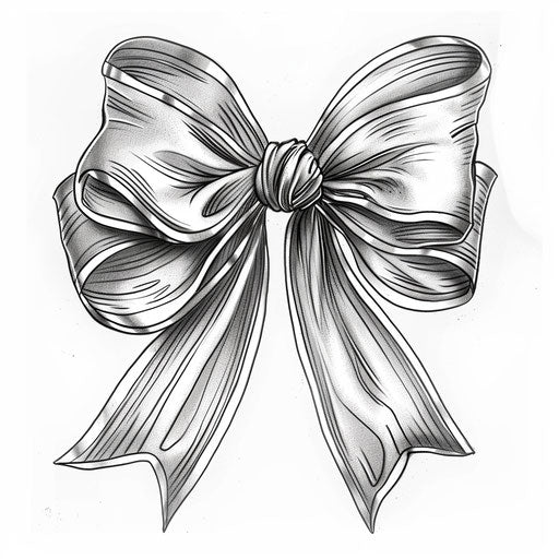 Elegant tattoo sketch of a satin bow with shimmering silver outlines