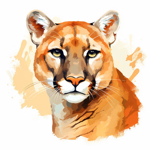 Illustration of cougar in the style of Oil painting, on white background