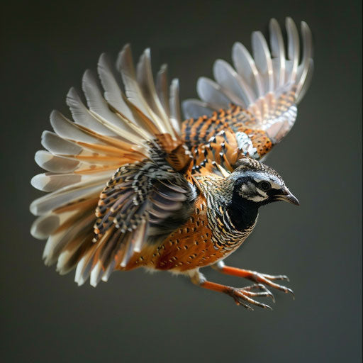 Quail bird flying with spread wings