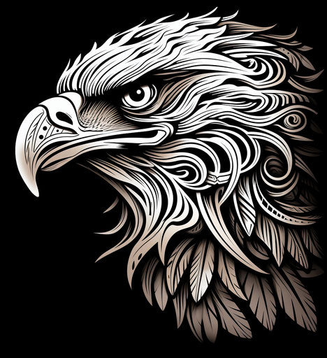Tribal tattoo with eagle head, sculptural engraving style