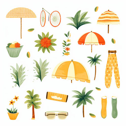 Summer clipart images in Minimalist style, on white background