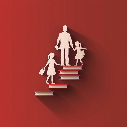 Flat maroon background with parent-teacher conference clipart in realistic depiction