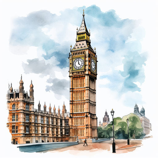 Big Ben illustration in the style of watercolor art