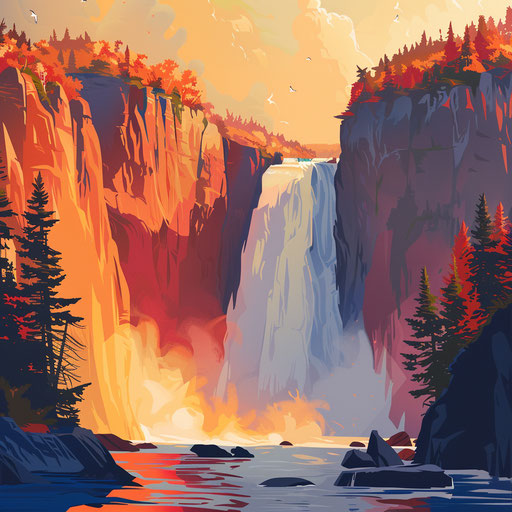 Montmorency Falls, Quebec, minimalist, modern art style